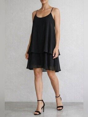 Black Chiffon Layered Cami Slip Dress M  Minimalist Coquette Dark Academia